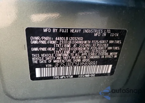 2015 Subaru Forester 2.5I Premium from USA, damaged, VIN JF2SJADC5FH569891